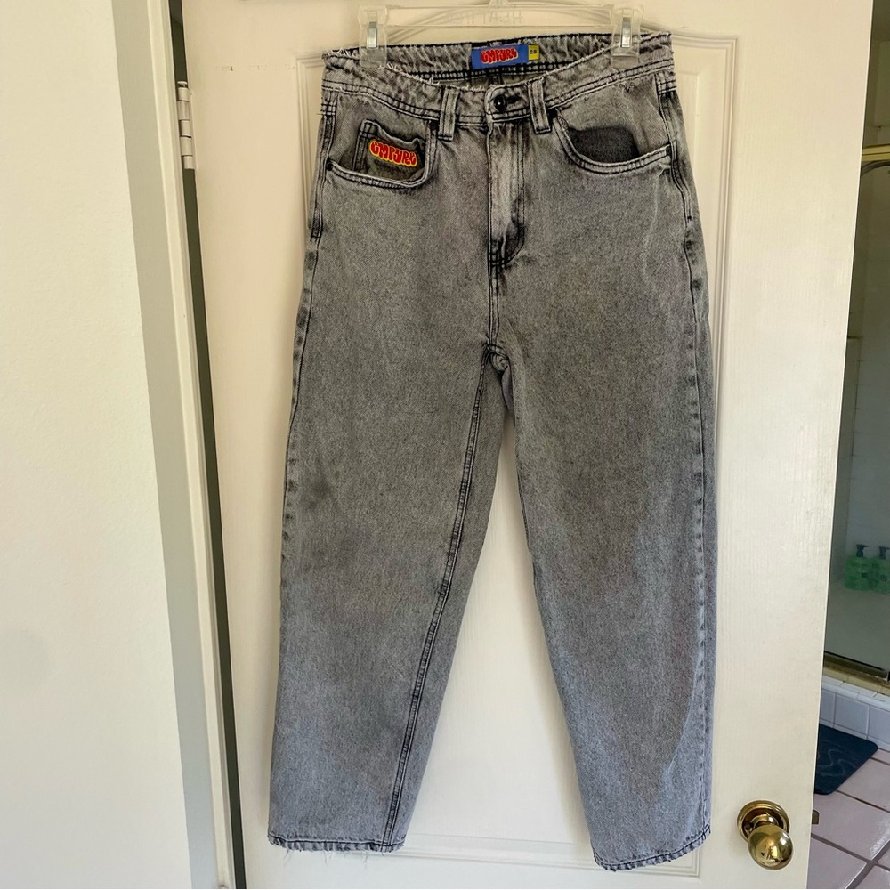 EMPYRE Vintage Skater Jeans Black Acid Wash Relaxed Fit Tapered Leg Women’s 28